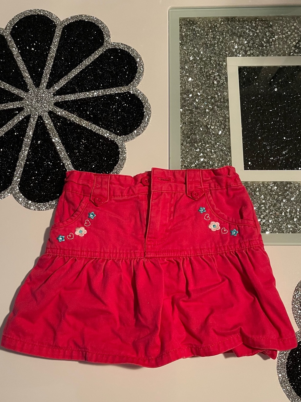 Healthtex Skort 3T Hot Pink Skirt Shorts Embroidered Flowers Flaw Hole